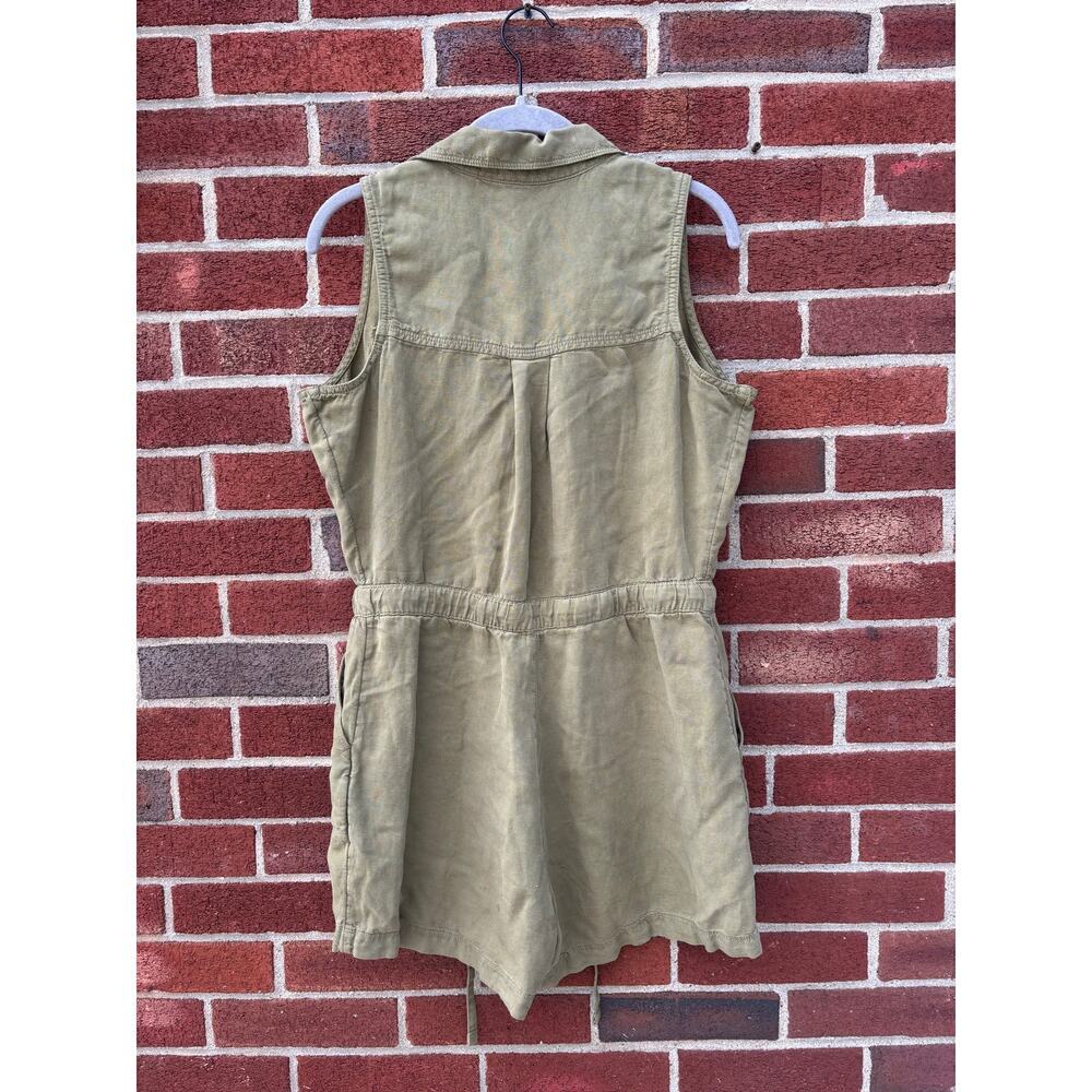 Nicole Miller New York Utility Romper Womens 4 Olive Green Linen Blend Safari - Picture 9 of 10